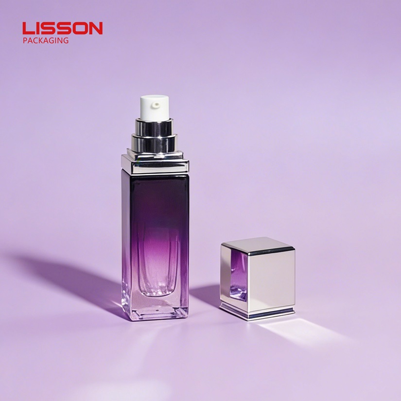 Empty Square 30ml Cosmetic Glass Pump Bottle Empty Square 30ml Cosmetic Glass Pump Bottle